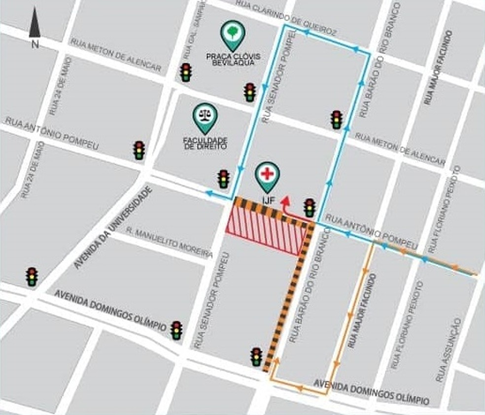 Trânsito no entorno do IJF será alterado para obras no hospital — Foto: Prefeitura de Fortaleza/Reprodução