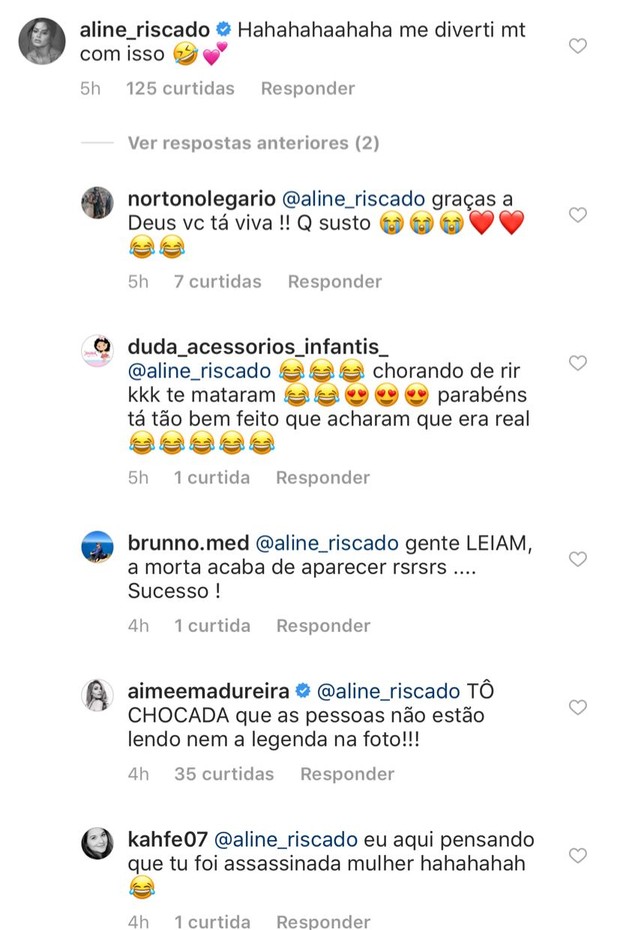 Aline Riscado responde comentários em post de Cristiana Oliveira (Foto: reprodução/Instagram )