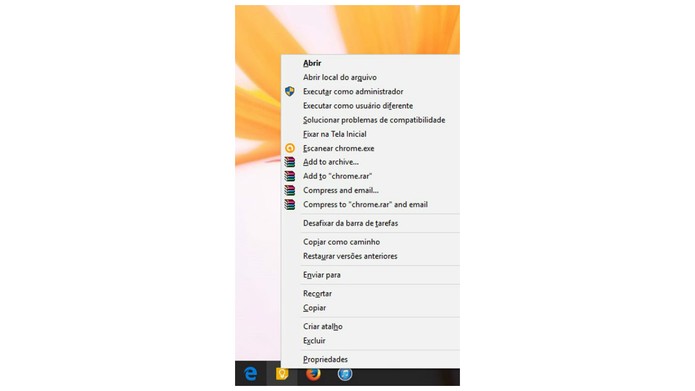 O menu de contexto também pode ser acessado diretamente da barra de tarefas (Foto: Reprodução/Taysa Coelho)