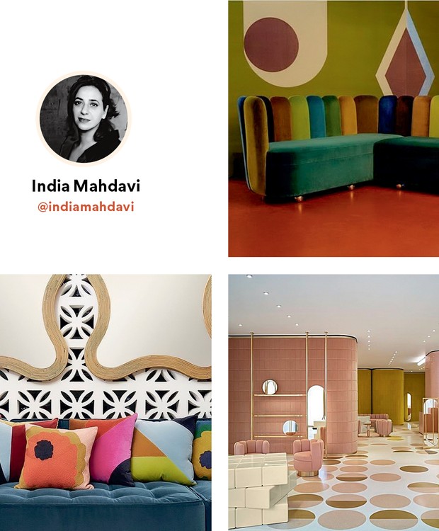 A arquiteta e designer de móveis India Mahdavi cria diversas peças coloridas (Foto: Imagens Reprodução/Instagram | Montagem: Casa e Jardim)