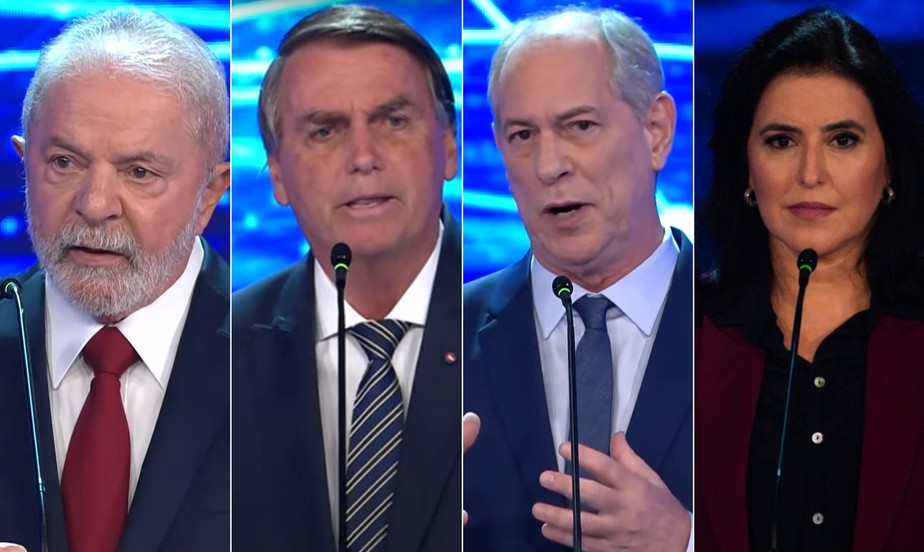 Candidatos à presidência: Luiz Inácio Lula da Silva, Jair Bolsonaro, Ciro Gomes e Simone Tebet