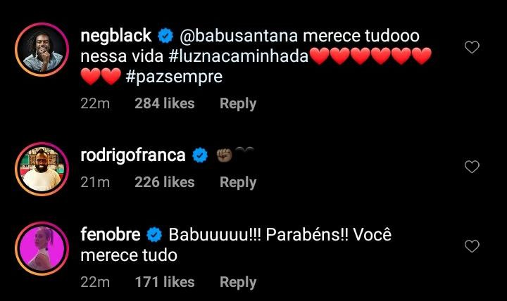 Famosos celebram contratação de Babu (Foto: Reprodução/Instagram)
