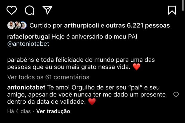 Rafael Portugal comemora aniversário de Antonio Tabet (Foto: Reprodução/Instagram)