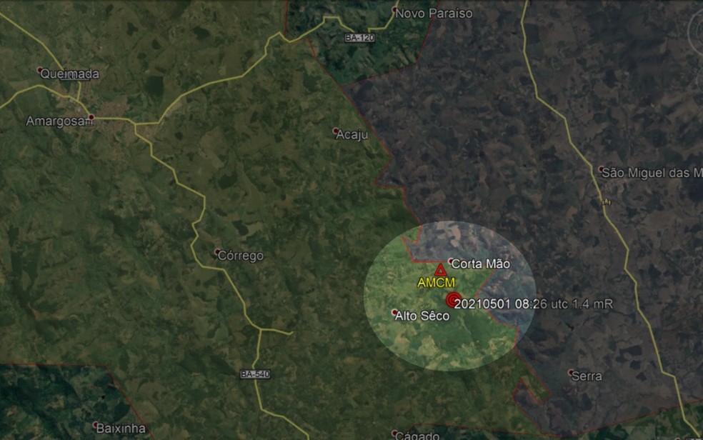 Tremor de terra é registrado em Amargosa — Foto: Reprodução/TV Bahia