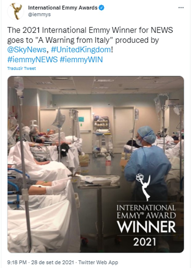 Reino Unido levou Emmy Internacional de Jornalismo 2021 na categoria Notícias (Foto: Reprodução/Twitter)