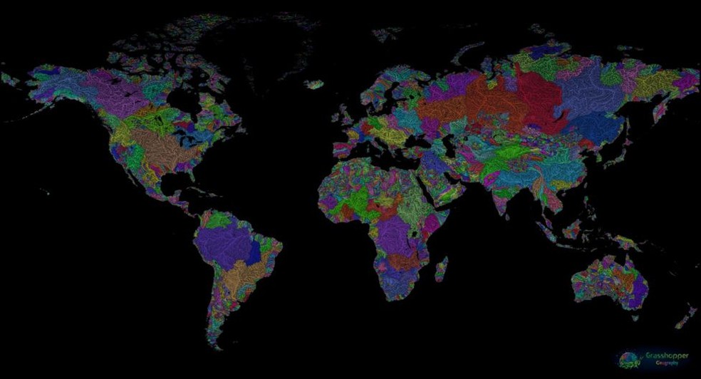 O criador de mapas Robert Szucs pintou o mundo e vÃ¡rias regiÃµes dele separadamente, incluindo o Brasil â Foto: Grasshoppergeography.com
