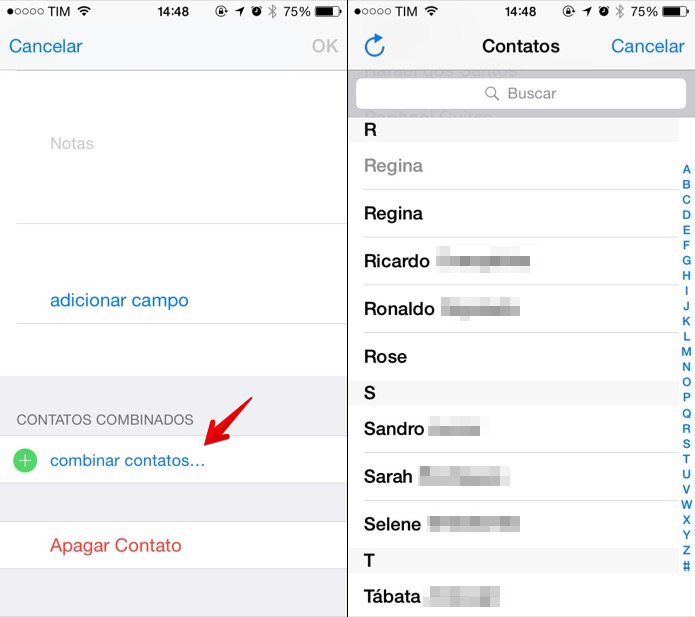 Combinando contatos duplicados na agenda do iOS (Foto: Reprodu??o/Marvin Costa)