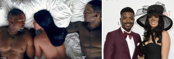 Kanye West, Kim Kardashian e Ray J no clipe de 'Famous' e o rapper com sua atual noiva (Foto: Getty Images/Reprodução)