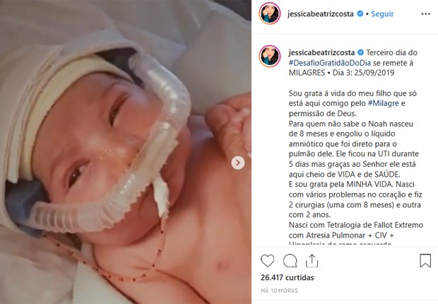 Jéssica Beatriz Costa lembra internação do filho, Noah (Foto: Reprodução/Instagram)