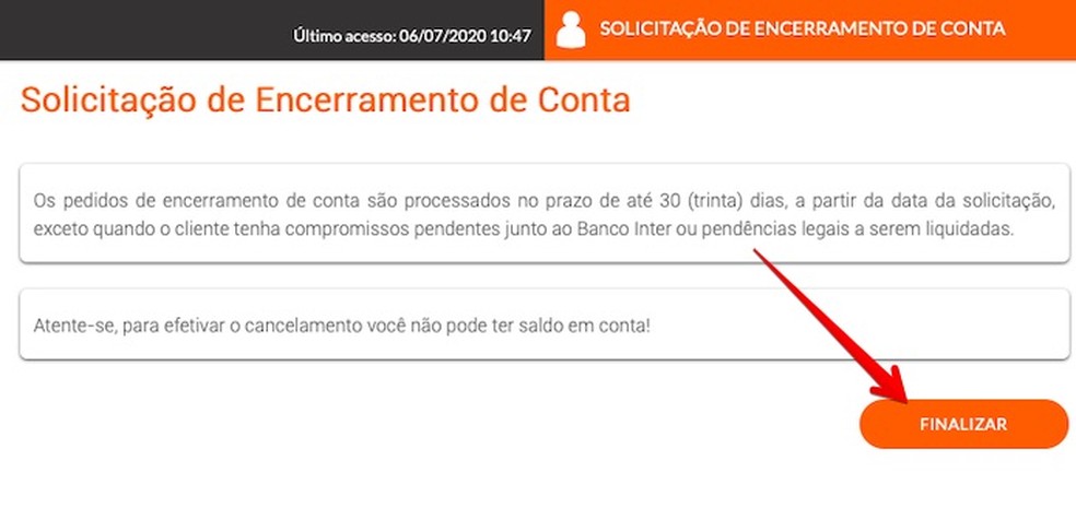 Como cancelar conta Banco Inter pelo app? Procedimento só está disponível no site para computador — Foto: Reprodução/Helito Beggiora