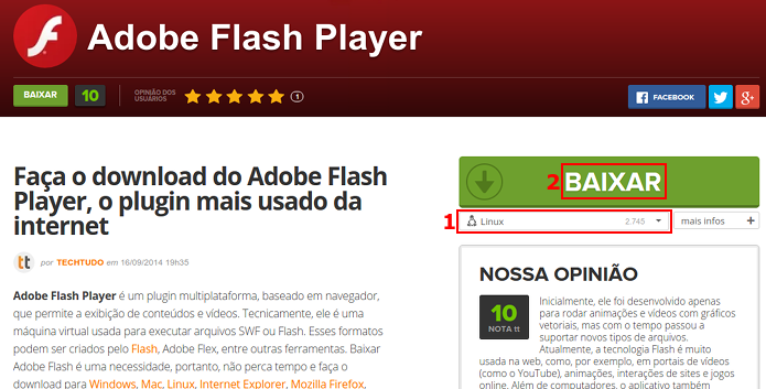 Baixando o Flash para Linux via TechTudo Downloads (Foto: Reprodução/Edivaldo Brito)