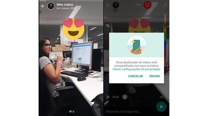 WhatsApp ganha status com fotos e vídeos; funcionalidade lembra o Snapchat Stories (Foto: Reprodução/Ana Marques)
