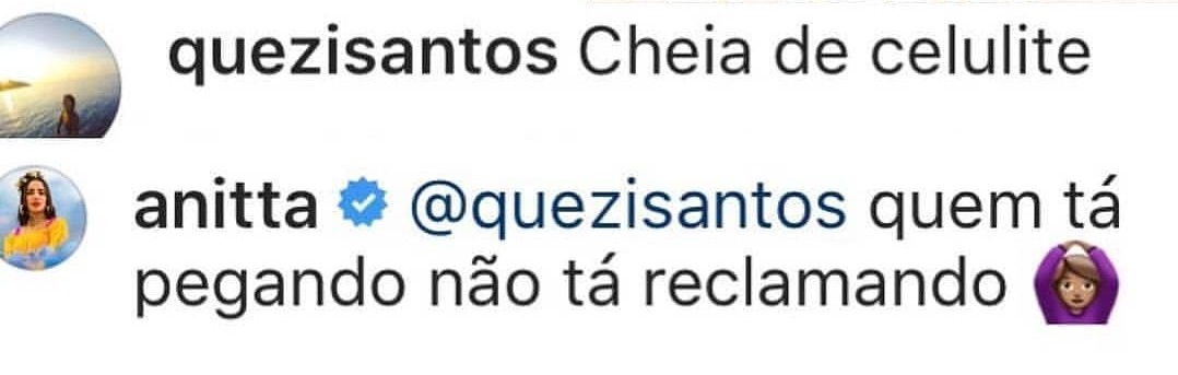 Anitta rebate seguidora que a chamou de cheia de celulite (Foto: Reprodução/Instagram)