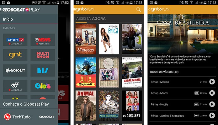 App da Globosat Play oferece diversos programas e séries para os usuários (Foto: Reprodução/Barbara Mannara)