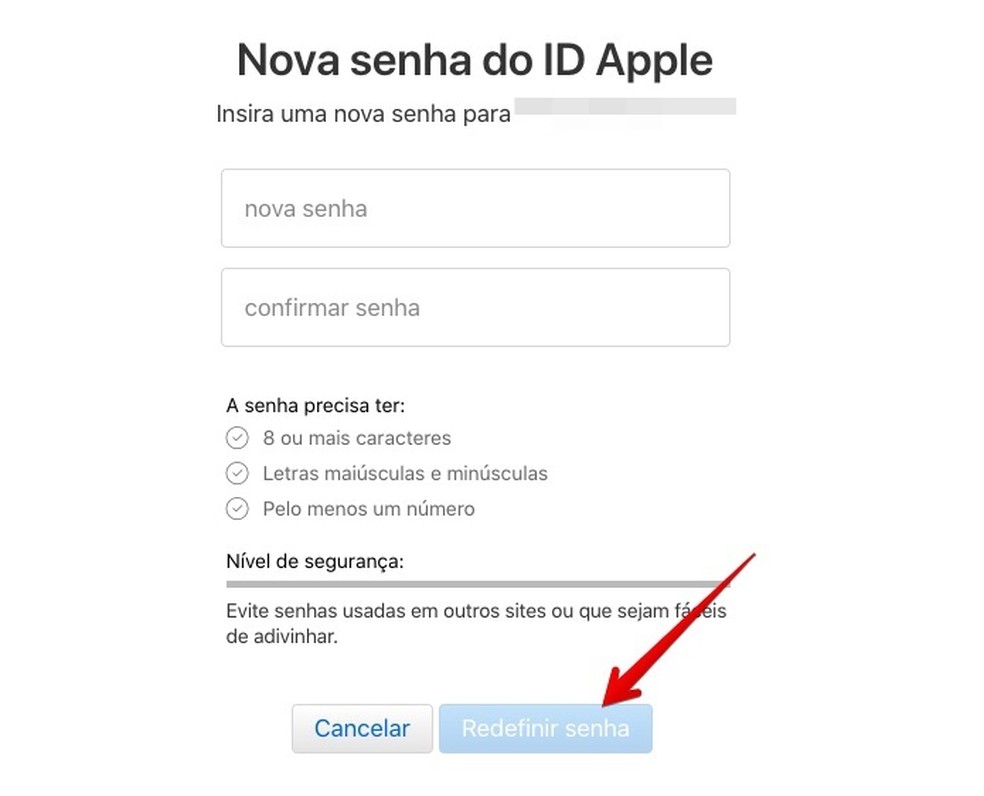 Redefinindo senha do Apple ID — Foto: Reprodução/Helito Beggiora