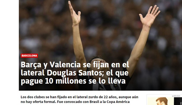 Interesse de Barcelona e Valencia em Douglas Santos é notícia na Espanha (Foto: Reprodução / internet)