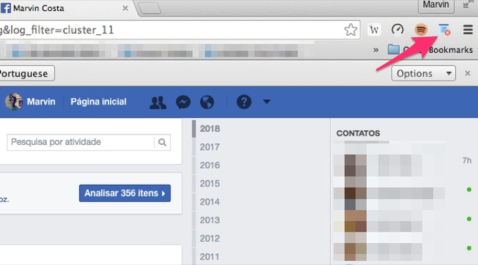Ação para abrir o gerenciador da extensão Social Book Post Manager — Foto: Reprodução/Marvin Costa