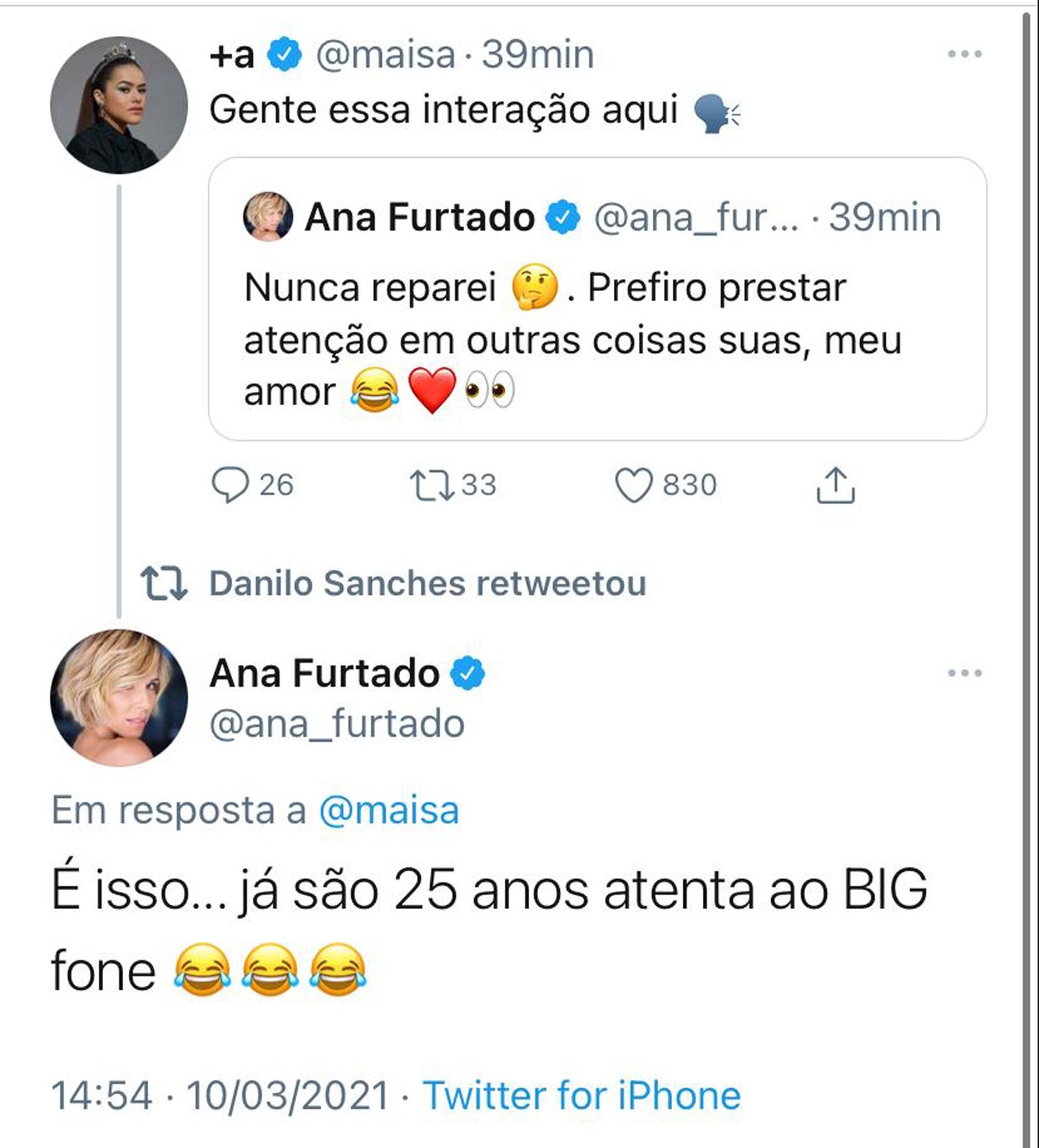 Ana Furtado responde a comentário de Maisa Silva (Foto: Reprodução Instagram)