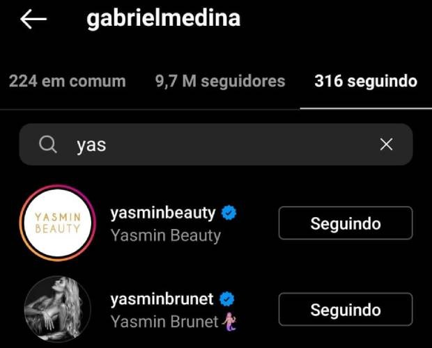   Gabriel Medina continua segindo Yasmin Brunet (Foto: Reprodução/Instagram)