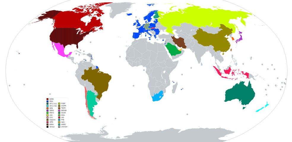 Mapa de sistemas de classificação de videogames criado em maio de 2007 — Foto: Reprodução/Holek