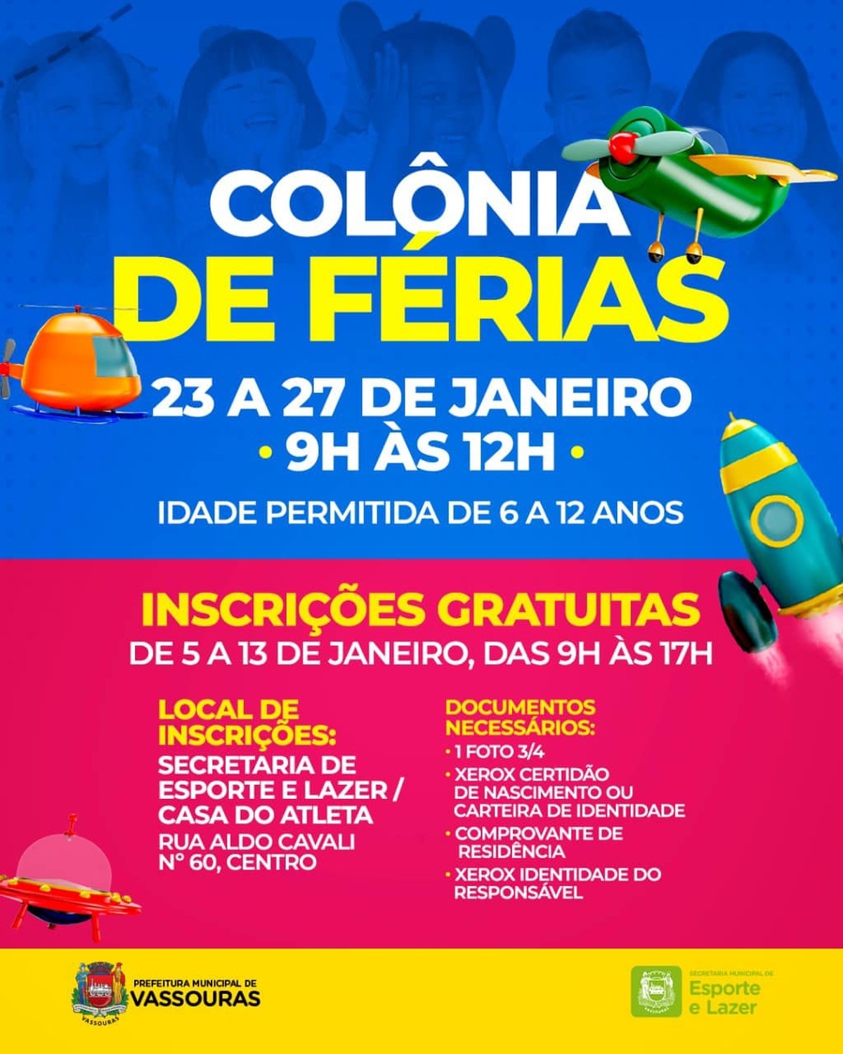 Saiba como se inscrever para colônia de férias gratuita em Vassouras