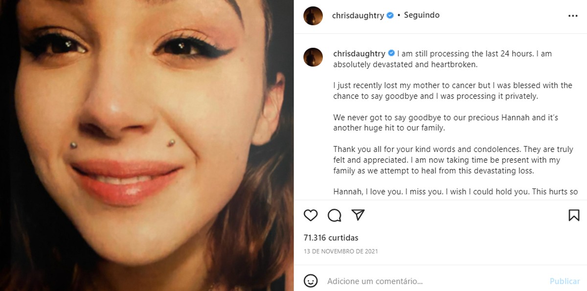 Chris Daughtry lamenta a morte da enteada Hannah (Foto: Reprodução/Instagram)