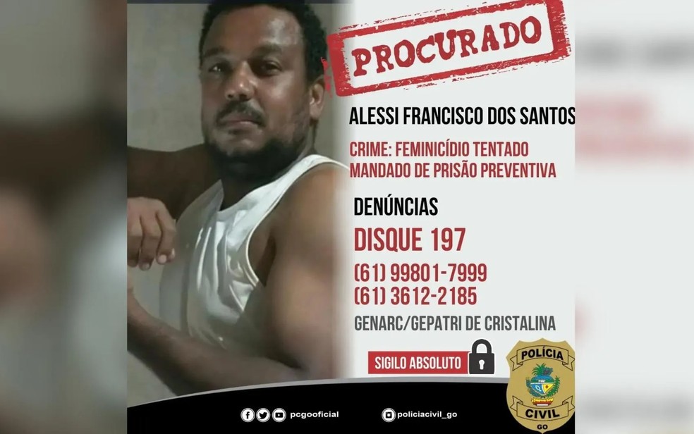 Alessi Francisco dos Santos é considerado foragido, em Cristalina, Goiás — Foto: Divulgação/Polícia Civil 