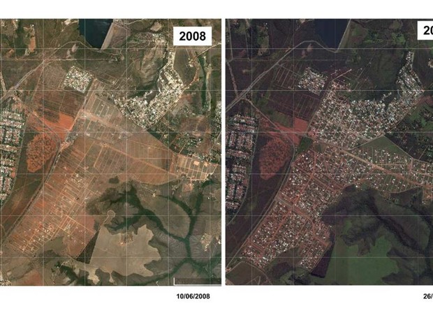 Imagens de satélite mostram a evolução das ocupações clandestinas no Altiplano Leste, no Paranoá (Foto: MPDFT/Divulgação)