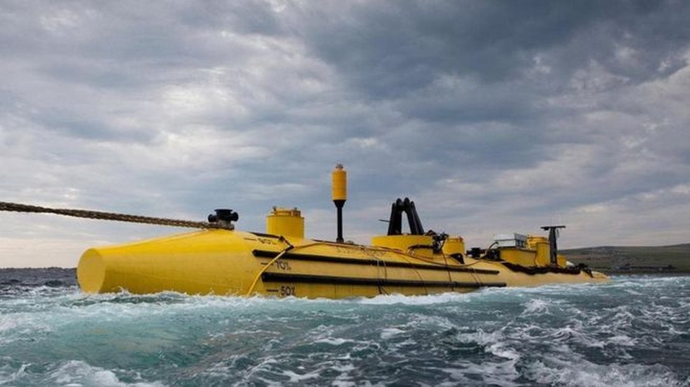 Na ilha de Eday, o Centro Europeu de Energia Marinha testa novas turbinas de maré em meio às águas agitadas — Foto: Alamy
