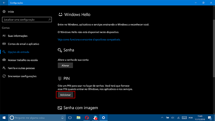 Clique em Adicionar para criar um novo PIN para o Windows 10 (Foto: Reprodução/Elson de Souza)