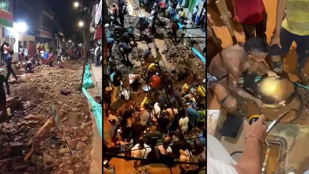 Multidão transforma rua em garimpo no meio de cidade colombiana após rumores sobre ouro — Foto: Reprodução/Redes sociais