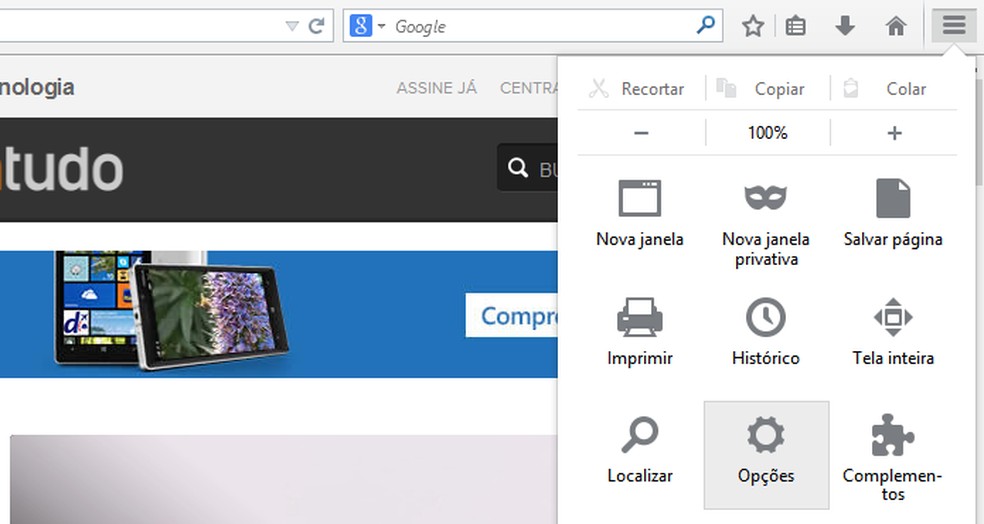Acesse as opções do Firefox para recuperar senha salva — Foto: Reprodução/Helito Bijora