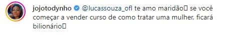 Jojo Todynho elogia o marido, Lucas Souza, no Instagram (Foto: Reprodução /  Instagram)
