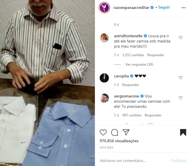 Pedroso, camiseiro de 90 anos recupera vendas após viralizar na internet (Foto: Reprodução)