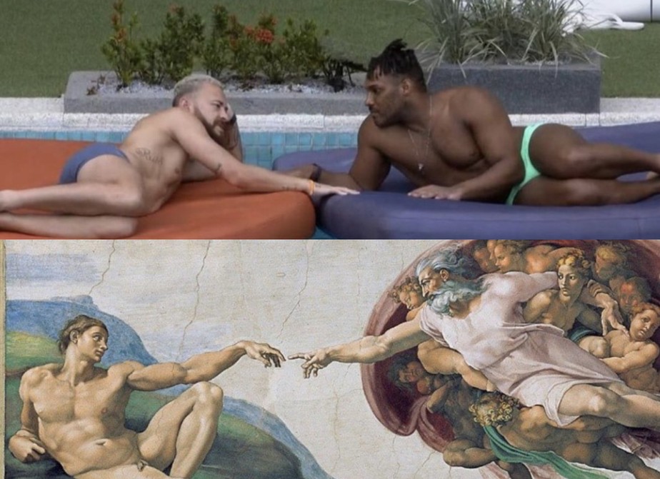 Pose de Nicácio e Fred rende comparações com obra de Michelangelo