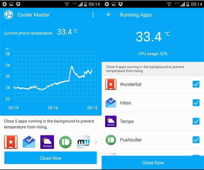 Além da temperatura, o Cooler Master mostra quais os apps estão abertos em segundo plano (Reprodução)