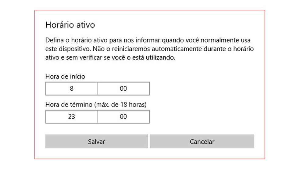 Defina um horário para que o PC não reinicie durante esse período — Foto: Reprodução/Tais Carvalho