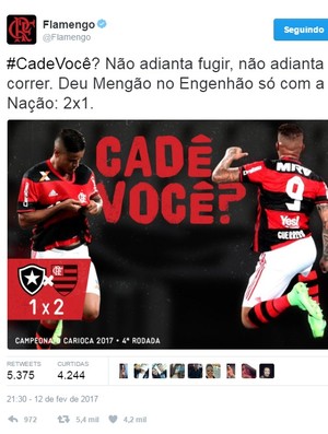 Flamengo provoca Botafogo no Twitter (Foto: Reprodução/Twitter)