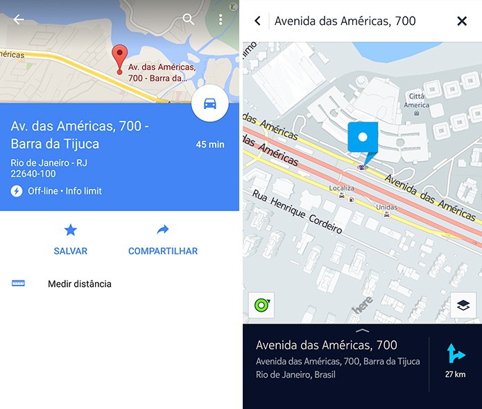 Google Maps e Here mostram o local pesquisado mesmo desconectados da Web (Foto: Reprodução/Elson de Souza)