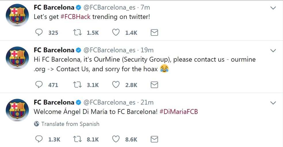 Hackers invadem twitter do Barcelona e postam três mensagens, incluindo a 