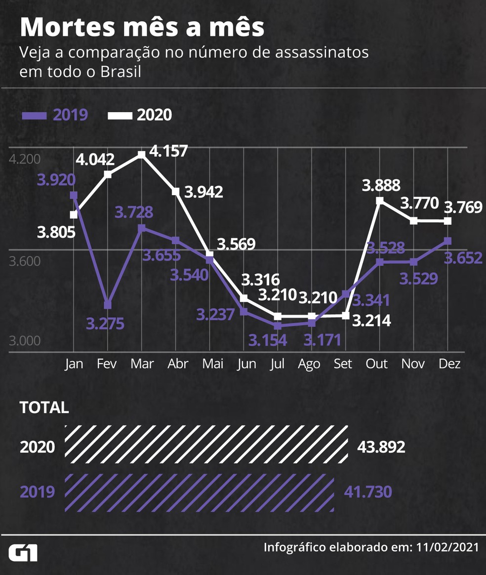 Os assassinatos mês a mês no Brasil — Foto: Elcio Horiuchi/G1