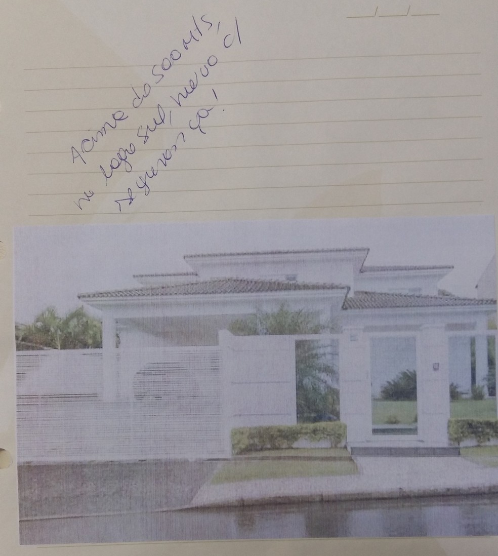 Caderno de anotações da deputada Sandra Faraj revela desejo por casa no Lago Sul (Foto: TV Globo/Reprodução)