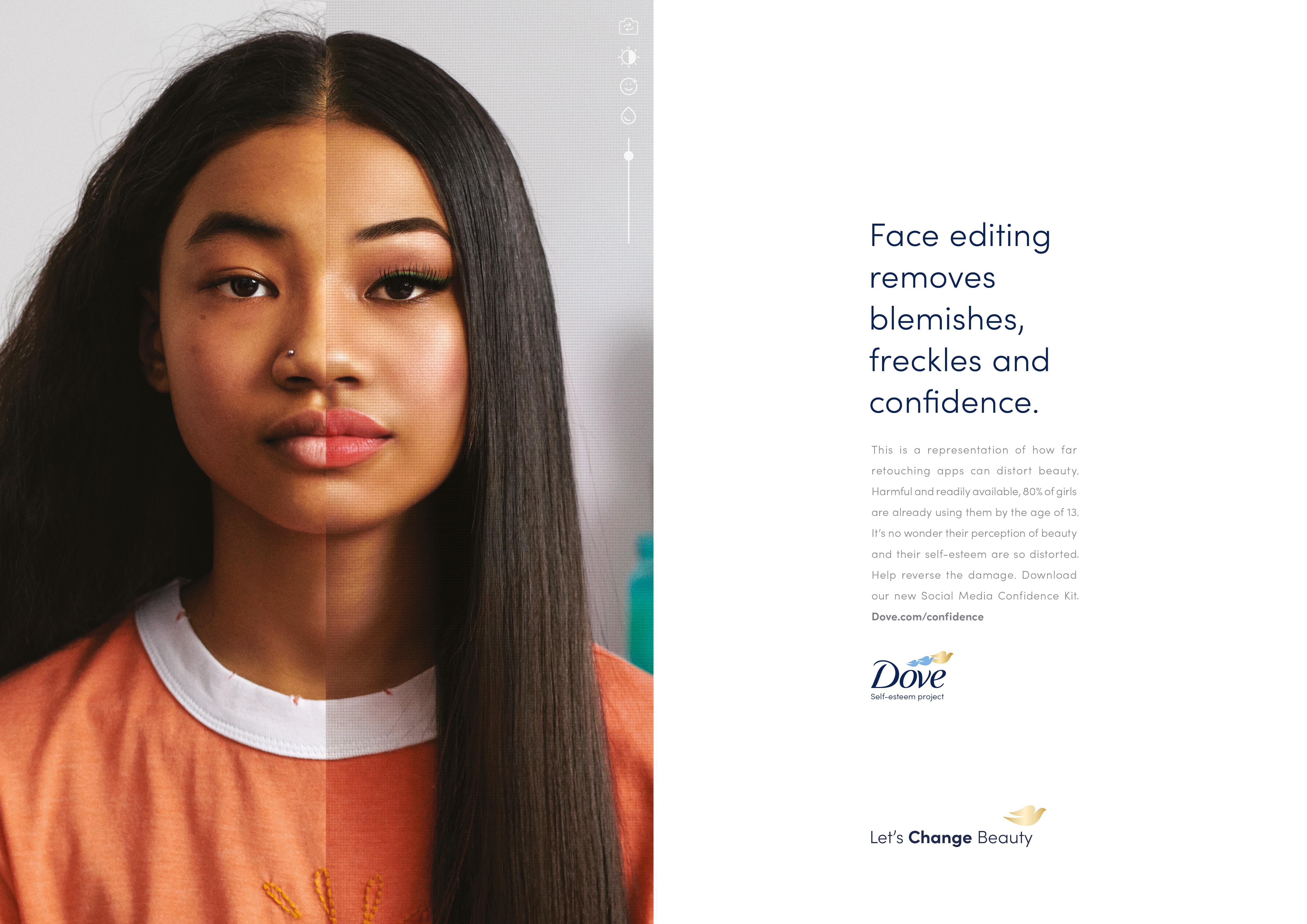 Campanha publicitária da Dove alerta para excesso de uso de filtros por meninas (Foto: OGILVY UK)