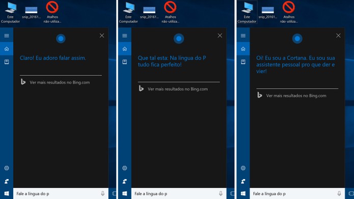 Cortana também sabe falar a língua do P com o usuário do Windows 10 (Foto: Reprodução/Elson de Souza)