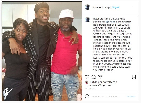 O post do pai do rapper Lil Nas X em defesa do filho (Foto: Instagram)