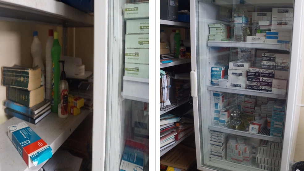 Garrafa d'água e embalagem de suco eram guardados em refrigerador dos medicamentos no Amapá  (Foto:  CGU/Reprodução)