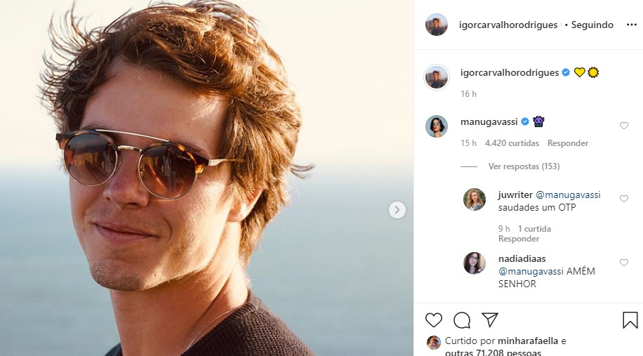 Manu comenta foto de Igor e empolga fãs (Foto: Reprodução / Instagram)