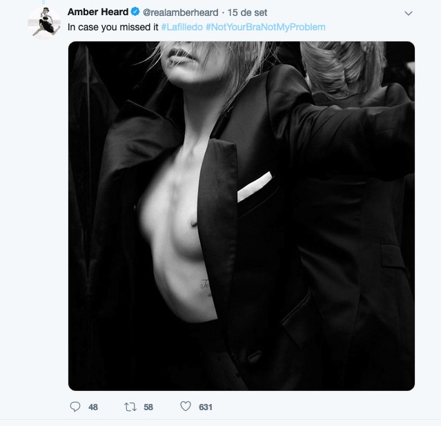A atriz e modelo Amber Heard compartilhou a foto dela de topless após críticas nas redes sociais (Foto: Twitter)