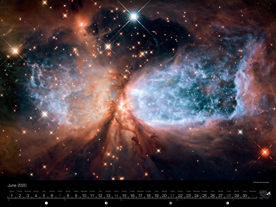 Imagem da Sh2-106, uma região de formação estelar na constelação de Cygnus, ilustra o mês de junho de 2020 do calendário comemorativo do telescópio Hubble (Foto: ESA/Hubble)