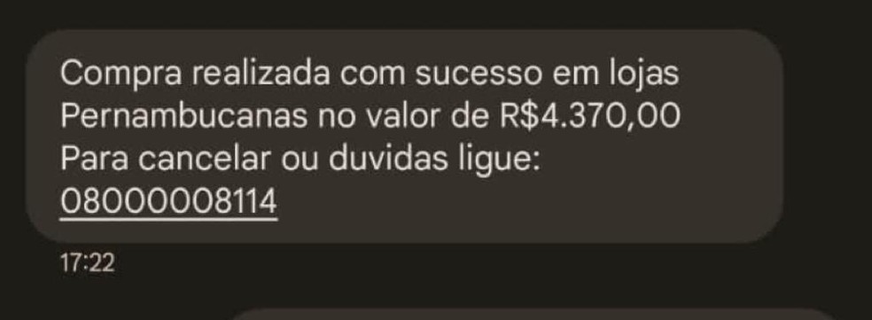 Estelionatários alertam vítimas para compras que nunca foram feitas — Foto: Reprodução